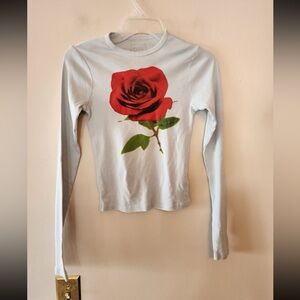 Full tilt blue long sleeve rose shirt size womens small